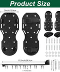 Ten Pair Pro Grade Epoxy Floor Spike Shoes With Three Quarter Inch Short Spikes For Concrete Garage Floors Universal Size Seven To Twelve Ideal For Epoxy Flooring Cement Ground And Construction Projects displayed with dimensions and contents.
