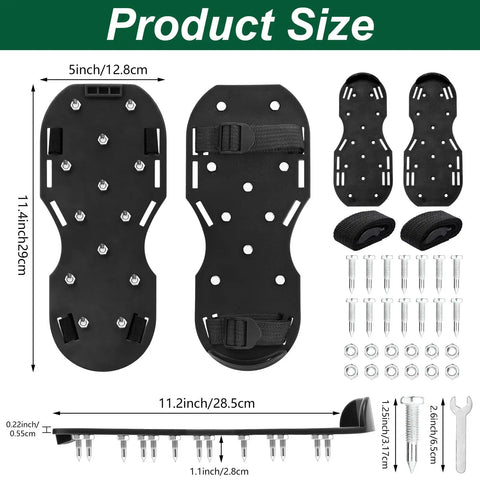 Ten Pair Pro Grade Epoxy Floor Spike Shoes With Three Quarter Inch Short Spikes For Concrete Garage Floors Universal Size Seven To Twelve Ideal For Epoxy Flooring Cement Ground And Construction Projects displayed with dimensions and contents.