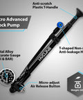 High Pressure Shock Pump Up To 400 PSI For Mountain Bikes Fork And Rear Suspension with 1.6 Inch Gauge and Air Bleed features