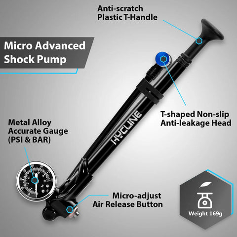 High Pressure Shock Pump Up To 400 PSI For Mountain Bikes Fork And Rear Suspension with 1.6 Inch Gauge and Air Bleed features