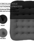 Front and back view of a black Soft Velvet Office Chair Cushion Pad With Non Slip Silicone Back For Computer Desks And Kitchen Chairs.