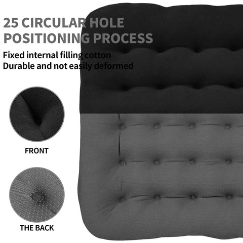 Front and back view of a black Soft Velvet Office Chair Cushion Pad With Non Slip Silicone Back For Computer Desks And Kitchen Chairs.