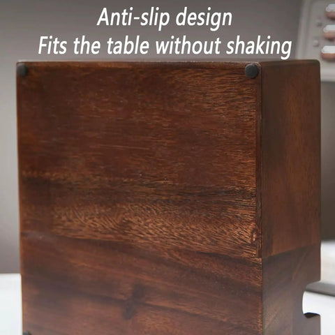 Close-up of Heavy Duty Espresso Knock Box With Dedicated Tamper Dock Solid Wood Grind Catch Cup showing anti-slip design.