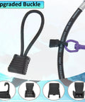 4 Pack Diving Hose Holder Clips For Scuba Gear with durable bungee cord securing hose, close-up of buckle and clip design