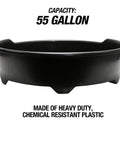 Heavy Duty 55 Gallon Drum Drain Funnel With Chemical Resistant Plastic shown with capacity text