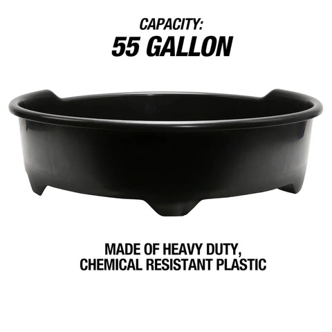 Heavy Duty 55 Gallon Drum Drain Funnel With Chemical Resistant Plastic shown with capacity text