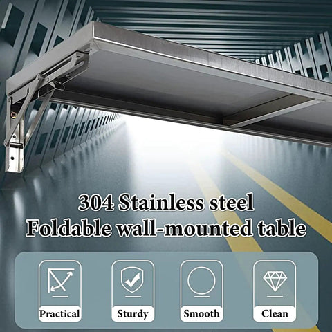 304 Stainless Steel Wall Mounted Shelf With 2 Brackets And Fold Down Table For Tiny Pads Space Saving Wall Mount Shelf With Foldable Table