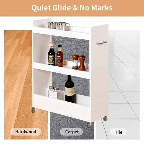 White shelving unit on 1.25 Inch Threaded Stem Casters With Smooth Swivel Wheels M6 Silent TPR Wheels for various flooring
