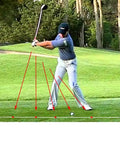 Golfer using Golf Swing Trainer for Indoor and Outdoor Practice, Swing Plane Coach and Posture Reminder to Nail Your Swing Path