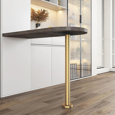 Stainless Steel Round Table Leg 6cm Diameter with Screws installed under a modern tabletop