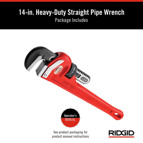 Heavy Duty 14 Inch Straight Pipe Wrench With Forged Alloy Jaws For Fast Gripping And Quick Ratcheting Action 2 Inch Pipe Capacity Red Plumbers Wrench Built For Pro And Home Use In Tight Spots, shown on white background