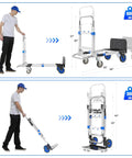 3 In 1 Aluminum Folding Hand Truck Dolly Cart With Wheels Up To 600 Lbs Capacity Heavy Duty Collapsible Convertible Trolley Blue