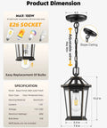 Outdoor Pendant Lights For Porch And Entryway Waterproof Anti Rust Exterior Lanterns In Black Gold Aluminum With Tempered Glass