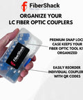 LC Fiber Optic Connector Kit with snap-lock case and 10 duplex LC couplers, 10 simplex LC connectors, 200 dust caps.