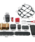 12 Piece Roof Decoration Kit For 1 By 18 TRX4M And 1 By 24 SCX24 Crawlers With Luggage Net, Recovery Boards, Fuel Tank, Tool Box, Fire Extinguisher, Shovel