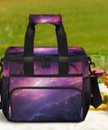 Insulated Picnic Backpack With Large Lunch Bag For Women And Men, Portable Tote, galaxy design, on picnic blanket with fruits