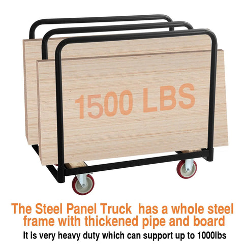 Beefy Heavy Duty Panel Cart With Wood Ends And Steel Frame, 1500 Lb Capacity, 36 By 24 Inch Platform, 5 Inch Casters