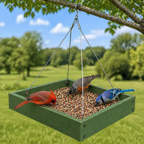 Platform Bird Feeder With Wooden Tray For Outdoor Gardens And Courtyards Hanging Bird Feeder Tray Durable Weather Resistant