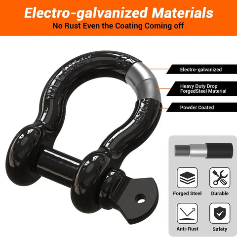 Damn Tough D Ring Shackles 3 4 Inch Beefy Forged Steel Towing Hardware close-up view of electro-galvanized coating and pin