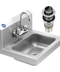 Stainless Steel Wall Mount Hand Sink 17x15 Inches With Strainer And Faucet, Commercial Grade NSF Certified, Rust Resistant 304 Steel