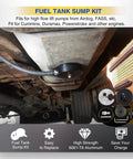 Fuel Tank Sump Kit for High Flow Lift Pumps Keeps Every Last Drop In, installed on underside of diesel truck.