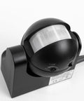 Outdoor Motion Sensor Light Socket To Outlet Adapter With About 3 Ft Extension Cord E26 Screw Base IP44 Waterproof Auto Detect PIR Switch Turns Porch Lights On When Motion Is Detected And Off When No Movement, black sensor unit close-up