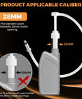Lower Unit Gear Oil Pump For Standard Quart Bottles With 28mm Caps, 10cc Per Stroke, Three Eighths Inch Metal Swivel, showing compatibility with 28mm bottle opening