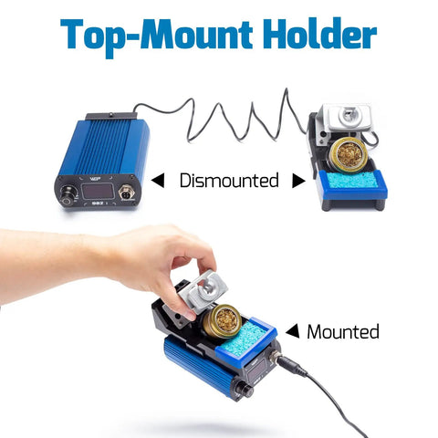 Pro Grade Precision Soldering Iron Station With Temperature Control Preset Channels C to F Conversion Sleep Mode Auto Shutdown Calibration Tools Compatible With C210 Tips For Micro Component Soldering top-mount holder, aluminum base, mounted and dismounted