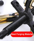 Close-up of 28 Inch Heavy Duty Three Jaw Bearing Puller Built Like A Tank Carbon Steel Gear Extractor showing steel forging material.