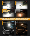 Comparison of LED vs halogen car interior bulbs with 24 Piece LED Interior Car Light Kit With Ultra Bright 6500K White Bulbs for visibility
