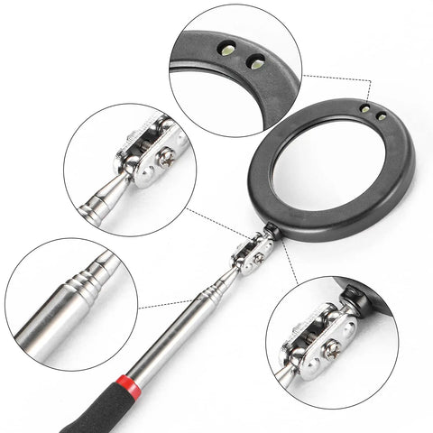 Telescoping LED Inspection Mirror Set Of 4 With 2 Vehicle Mirrors And 2 Lighted Mirrors Extendable Rods Rectangle And Round Heads
