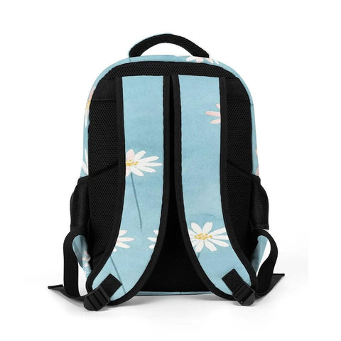 Pastel Daisy Light Blue Watercolor Printed Backpack For Everyday Use Unisex Large Capacity Polyester Go To Daypack back view