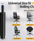 Office Chair Gas Cylinder Replacement Kit With 6 Inch Stroke Heavy Duty Hydraulic Piston, 1000 Lb Capacity, compatible with various chairs, shown with measurements.