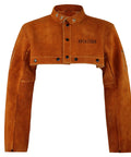 Front view of Leather Welding Jacket With Open Back And Cape Sleeve, Bib Apron Style Welder Coat, size Medium, cowhide