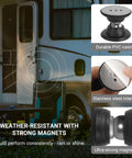 Magnetic RV Door Catch and Holder Kit for Raised Baggage Doors, Black Finish, installed on RV with durable PVC casing