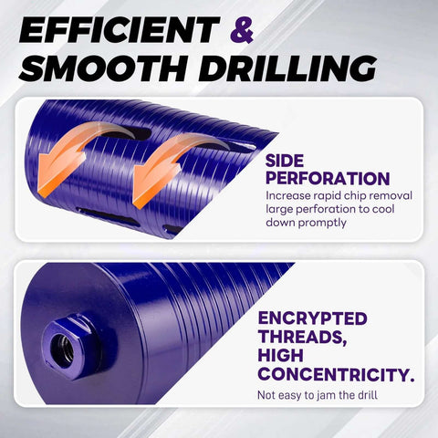 DaduoRi 2-inch diamond core drill bit, side view with SDS Plus and 1/2-in hex adapters, 9.5-in depth.
