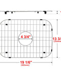 Stainless Steel Sink Grid And Bottom Grid Protector For Single Bowl Kitchens Pro Grade Protection Keeps Your Sink Safe From Scratches Nineteen One Sixteenth By Thirteen Three Quarters Inches Center Drain Hole Chrome Plated Finish Soft Bumpers with dimensions