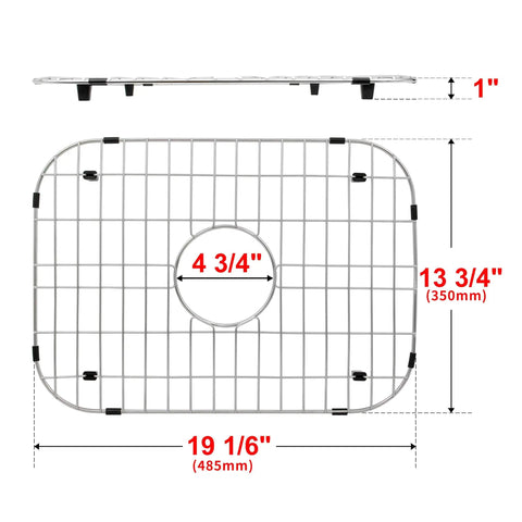 Stainless Steel Sink Grid And Bottom Grid Protector For Single Bowl Kitchens Pro Grade Protection Keeps Your Sink Safe From Scratches Nineteen One Sixteenth By Thirteen Three Quarters Inches Center Drain Hole Chrome Plated Finish Soft Bumpers with dimensions