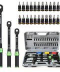 Heavy Duty Pro Grade Torque Wrench Set One Quarter Inch Three-Eighths Inch One Half Inch Drive 41-Piece Kit With Sockets And Extensions 72-Tooth Ratchet 3 Percent Accuracy CR-V Steel For Auto Bike Moto Repair And Industrial Use, case open