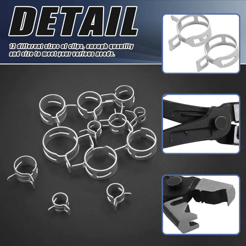 121 Pcs 12 Size Spring Band Hose Clamps Set 7-22mm Includes Fuel Silicone Vacuum Hose Clips Low Pressure Air Clip Fasteners