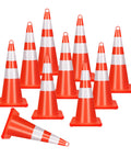 High Visibility Orange Traffic Cones Set Of 10 With Reflective Silver Collars For Construction And Road Work, 28 Inch PVC Safety Cones