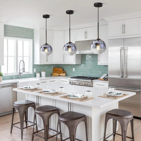 Modern Black Globe Pendant Light With Mercury Glass Shade in a kitchen setting