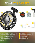 Pull Start Recoil Starter Assembly Replacement For Predator 212cc And 196cc Engines with included accessories displayed