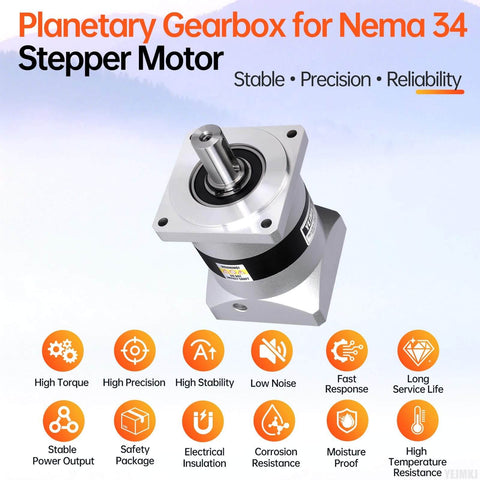 Ratio 5 To 1 Planetary Gearbox For Nema 34 Stepper Motor Backlash 10 Arcmin With 14mm Input Shaft and icons for performance features