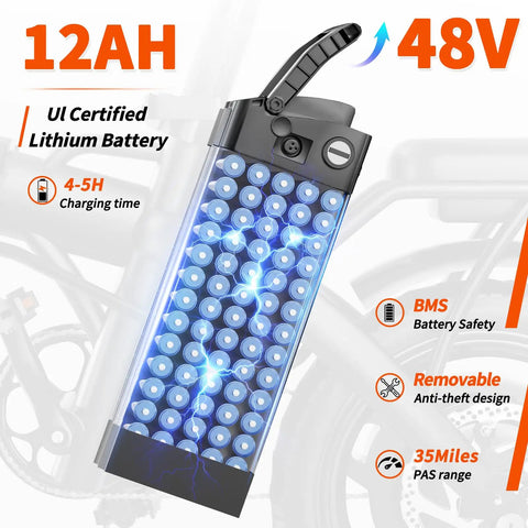 Compact Foldable 14 Inch Electric Bike For Adults With 500W Motor showcasing 48V 12Ah removable battery.
