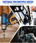 Heavy Duty 3 Piece Impact Socket Adapter Set With One Quarter Inch Hex Shank Chrome Vanadium Steel Drill Extension in use on various tools