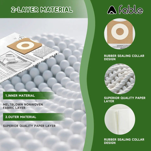 Close-up of 2-layer vacuum bag material showing inner meltblown fabric layer and outer paper layer, part of the Six Pack Universal Replacement Vacuum Bags For 16 And 20 Gallon Wet Dry Vacs, No Fuss Quick Install Kit For Shop Vacs, Fits Common CMX Series Models CMXEVBE17595, CMXEVBE17607, CMXEVBE18595, CMXEVBE18695, CMXEVBE17596, CMXEVBE17656.