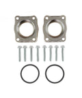 Two nickel-plated 1-1/2 in NPT meter flange adapters with eight screws and two O-ring seals