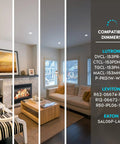 Living room with 4 Inch Ultra Thin Square LED Recessed Lights Pack Of 4, 12W Dimmable Downlights, furniture, and compatible dimmer list.
