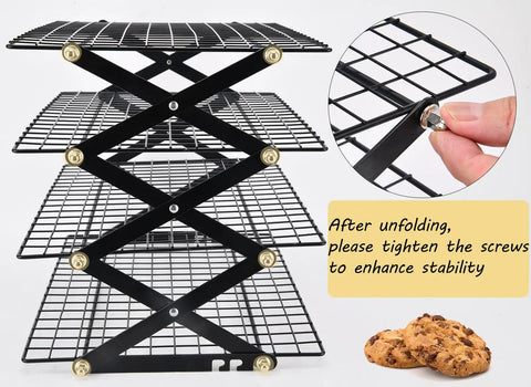 Game-Changing 4-Tier Collapsible Cooling Rack for Baking, Folding Grid with adjustable design, detail of screw tightening